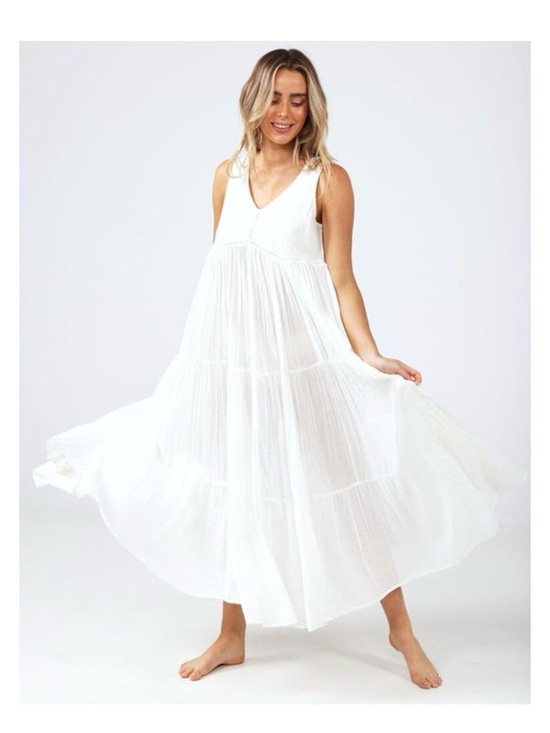 Talisman Boho White Gauze Sleeveless Maxi Dress with Embroidered Yoke Medium - Picture 10 of 11